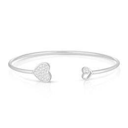 Sterling Silver Cubic Zirconia Pavé Open Heart Bangle