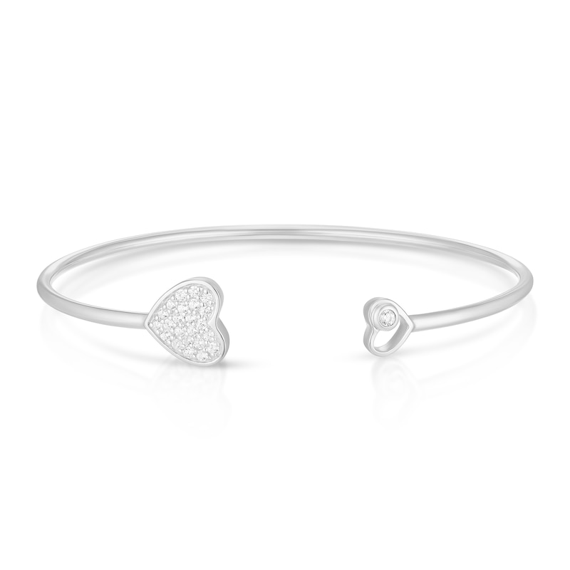 Main Image 1 of Sterling Silver Cubic Zirconia Pavé Open Heart Bangle