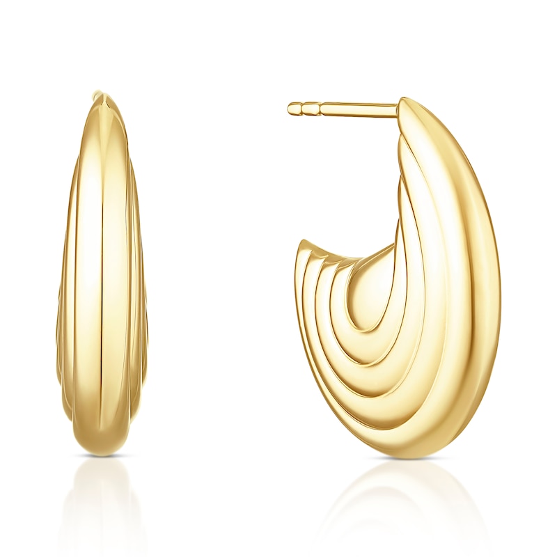 Main Image 1 of 9ct Yellow Gold Patterned Half Hoop Earrings