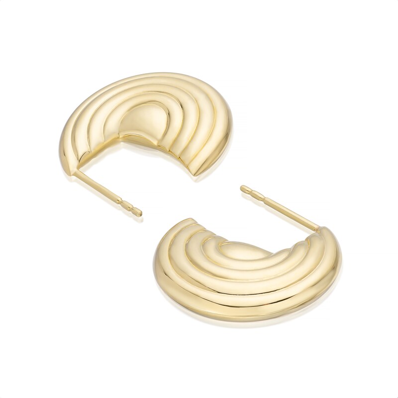 Main Image 2 of 9ct Yellow Gold Patterned Half Hoop Earrings