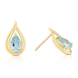 9ct Yellow Gold Blue Topaz Teardrop Stud Earrings