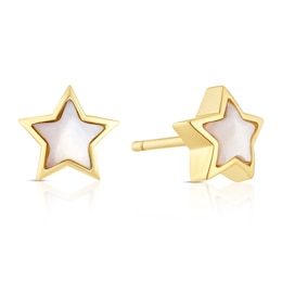Sterling Silver Gold Tone Star Mother Of Pearl Stud Earrings