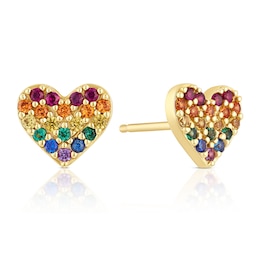 Sterling Silver Gold Tone Rainbow Heart Stud Earrings