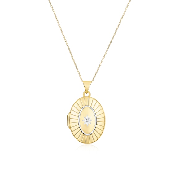 9ct Yellow Gold Diamond Oval Locket 16+2 Necklace