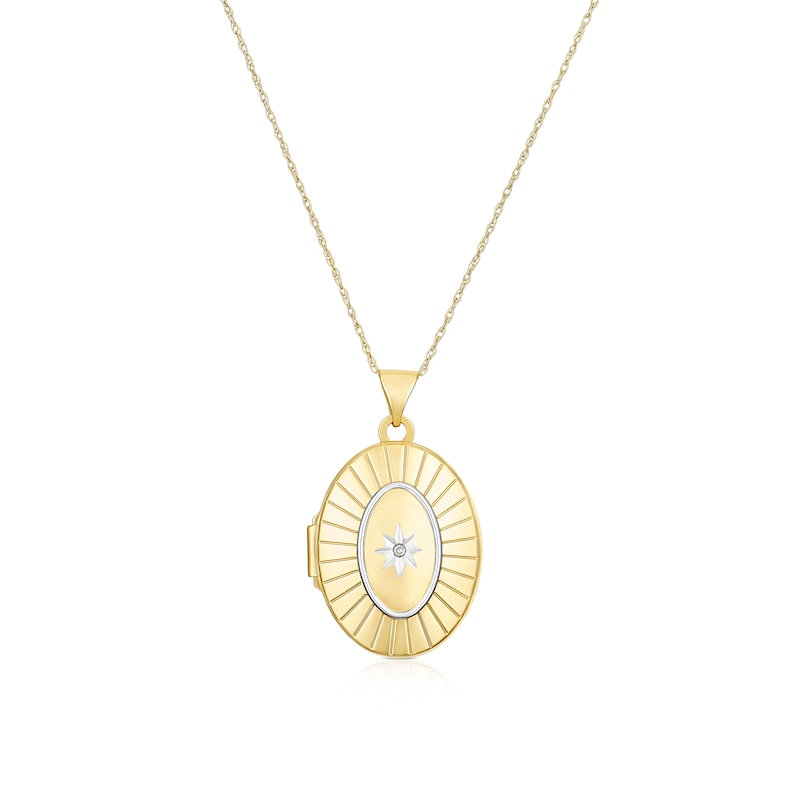 Main Image 1 of 9ct Yellow Gold Diamond Oval Locket 16+2" Necklace