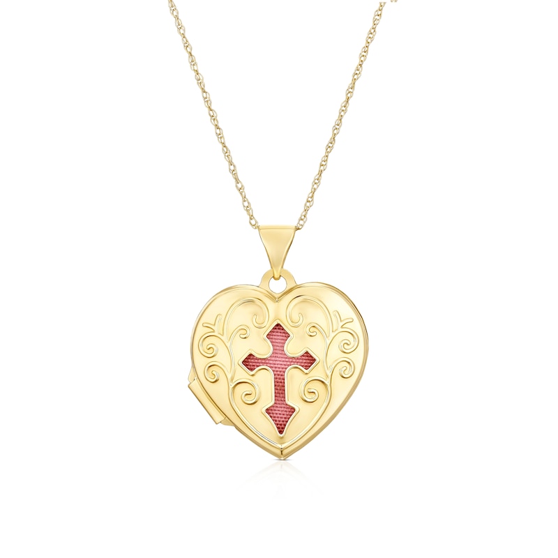 Main Image 1 of 9ct Yellow Gold Open Cross Locket 16+2" Necklace