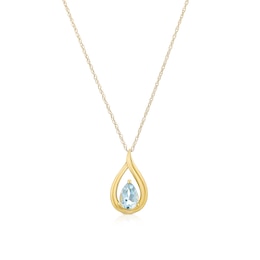 9ct Yellow Gold Blue Topaz Teardrop Pendant 16+2" Necklace
