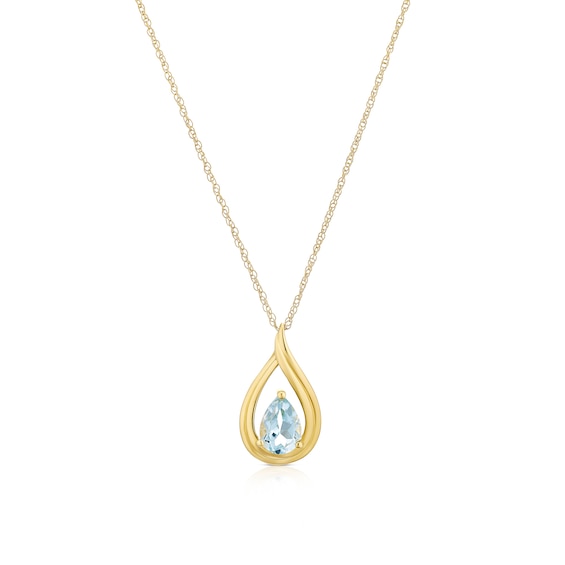 9ct Yellow Gold Blue Topaz Teardrop Pendant 16+2 Necklace