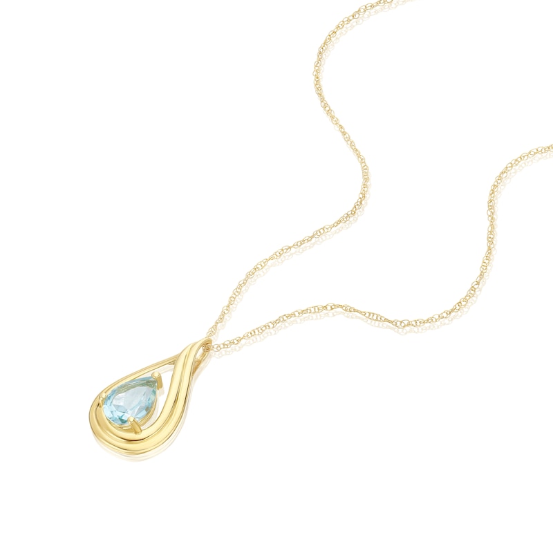 Main Image 2 of 9ct Yellow Gold Blue Topaz Teardrop Pendant 16+2" Necklace