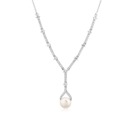 Sterling Silver Pearl & Cubic Zirconia Pendant 18" Lariat Necklace