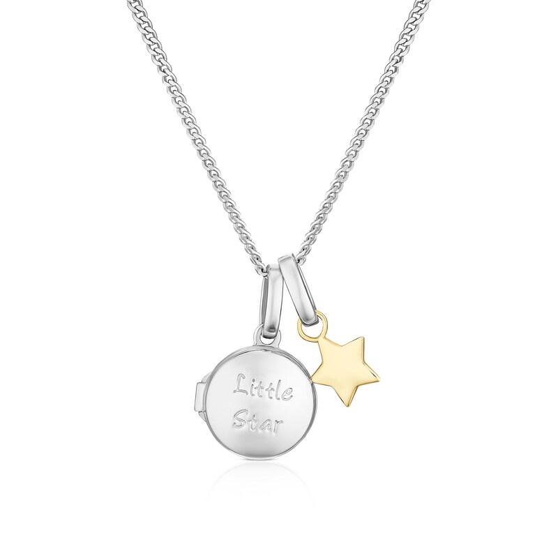Main Image 1 of Children's Sterling Silver & 9ct Yellow Gold Little Star Locket 14+2" Necklace