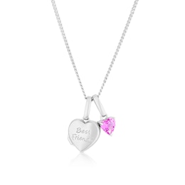 Children's Sterling Silver Best Friend Created Pink Sapphire Locket 14+2" Chain