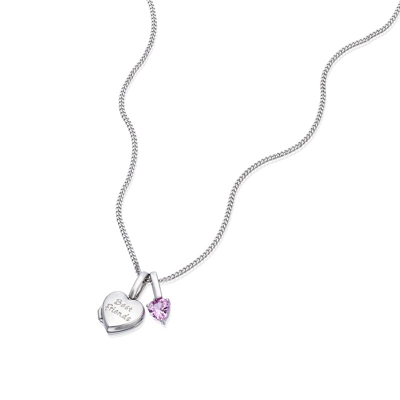 Main Image 2 of Children's Sterling Silver Best Friend Created Pink Sapphire Locket 14+2" Chain
