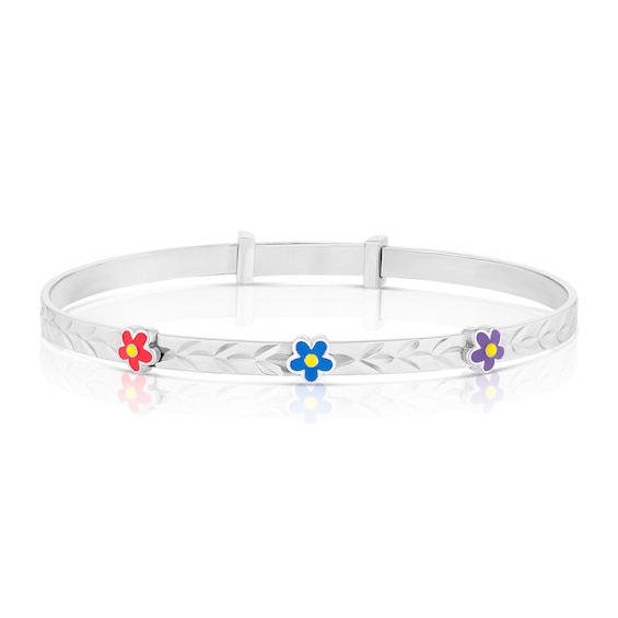 Children's Sterling Silver Enamel Coloured Flower Bangle