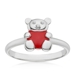Children's Sterling Silver Bear Enamel Small Ring - Size F