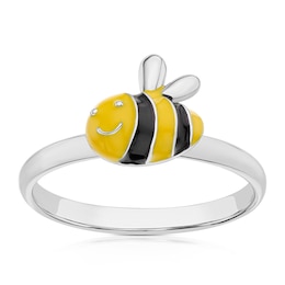 Children's Sterling Silver Bee Enamel Medium Ring - Size H