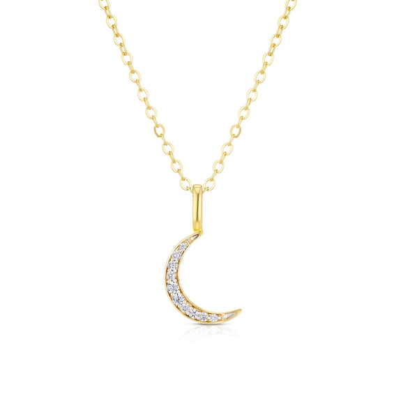 Sterling Silver Gold Tone Cubic Zirconia Moon Pendant 16+2 N