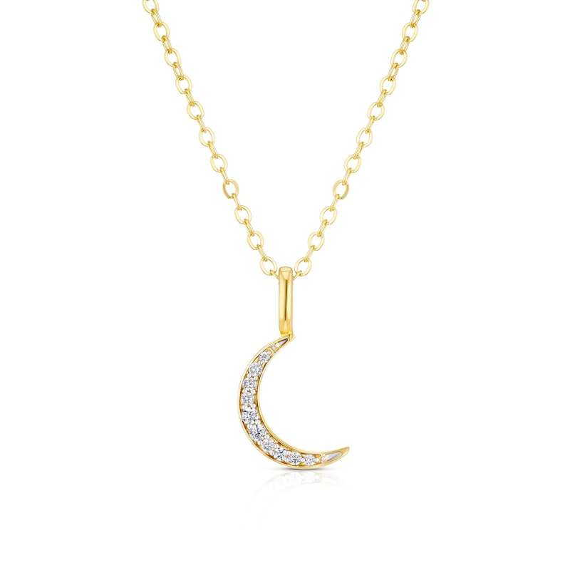 Main Image 1 of Sterling Silver Gold Tone Cubic Zirconia Moon Pendant 16+2" Necklace