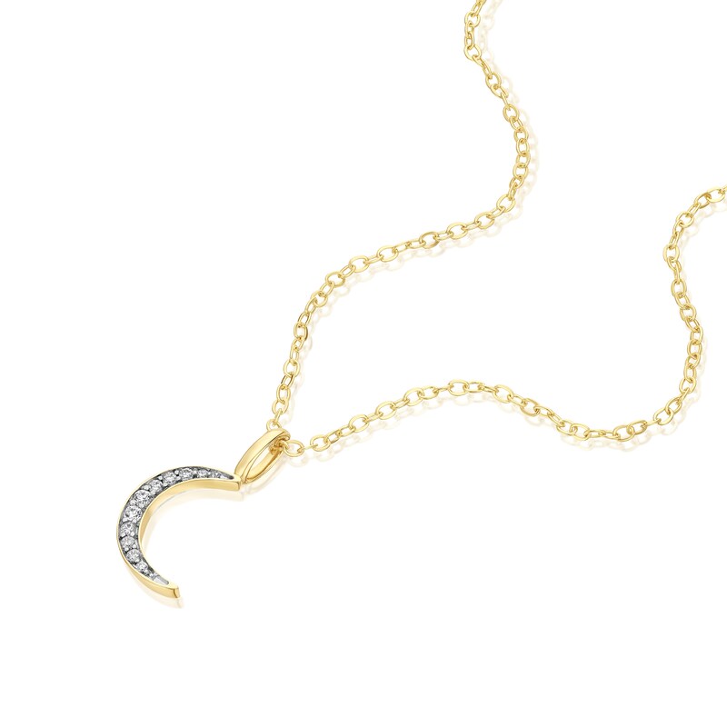 Main Image 2 of Sterling Silver Gold Tone Cubic Zirconia Moon Pendant 16+2" Necklace