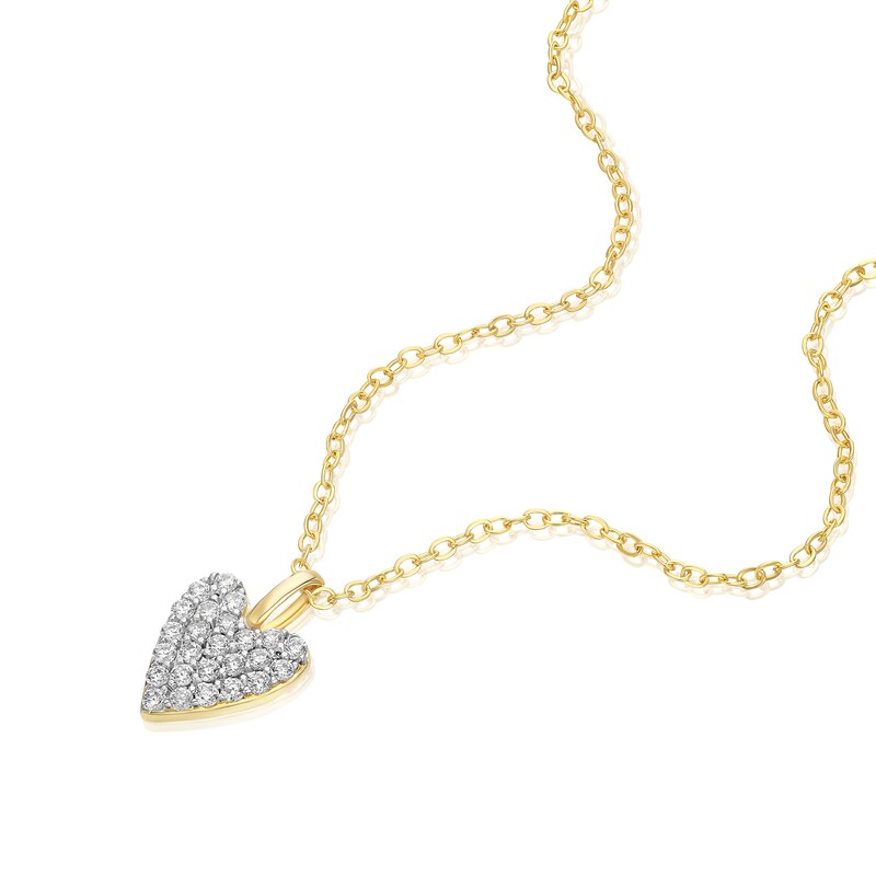 Main Image 2 of Sterling Silver Gold Tone Cubic Zirconia Heart Pendant 16+2&quot; Necklace