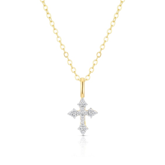 Sterling Silver Gold Tone Cubic Zirconia Cross Pendant 16+2 