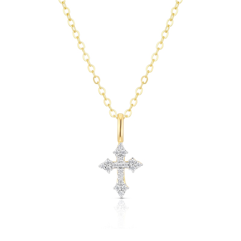 Main Image 1 of Sterling Silver Gold Tone Cubic Zirconia Cross Pendant 16+2" Necklace