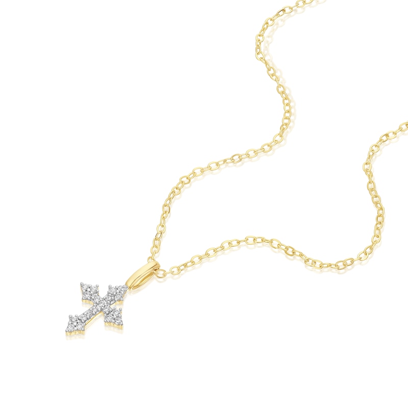Main Image 2 of Sterling Silver Gold Tone Cubic Zirconia Cross Pendant 16+2" Necklace