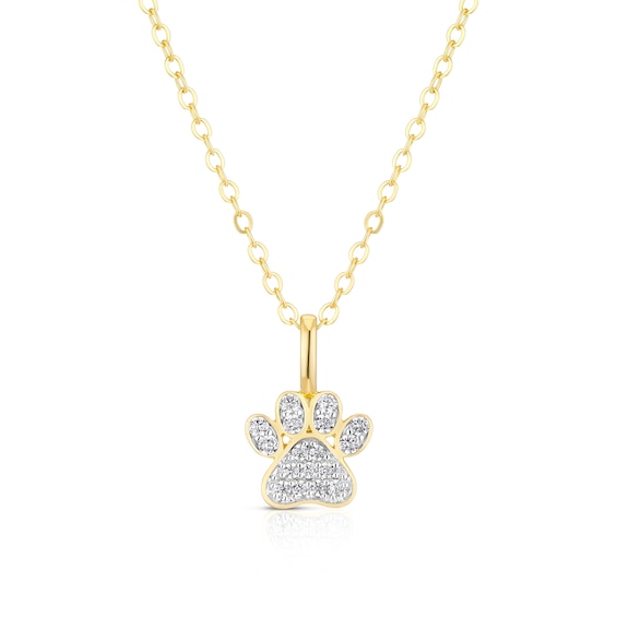 Sterling Silver Gold Tone Cubic Zirconia Paw Print Pendant 16+2 Necklace