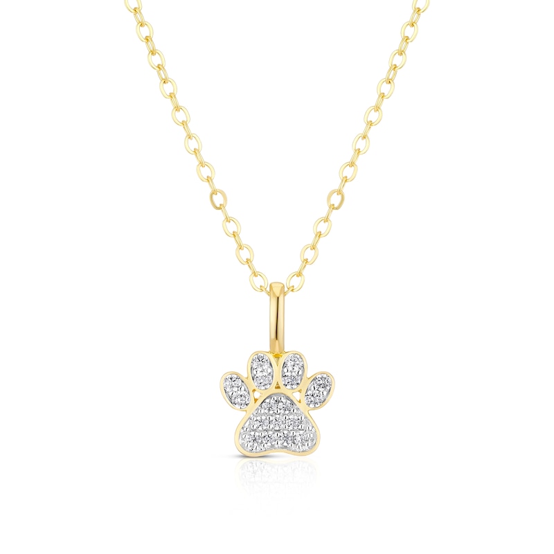 Main Image 1 of Sterling Silver Gold Tone Cubic Zirconia Paw Print Pendant 16+2" Necklace