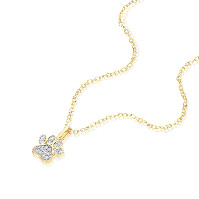Main Image 2 of Sterling Silver Gold Tone Cubic Zirconia Paw Print Pendant 16+2" Necklace