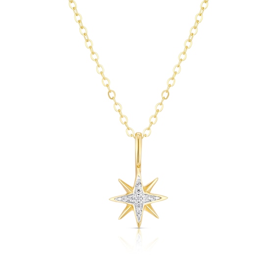 Sterling Silver Gold Tone Cubic Zirconia Star Pendant 16+2 N