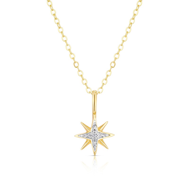 Main Image 1 of Sterling Silver Gold Tone Cubic Zirconia Star Pendant 16+2" Necklace
