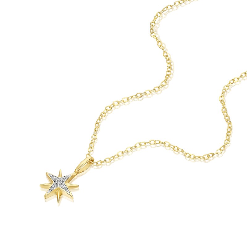 Main Image 2 of Sterling Silver Gold Tone Cubic Zirconia Star Pendant 16+2" Necklace