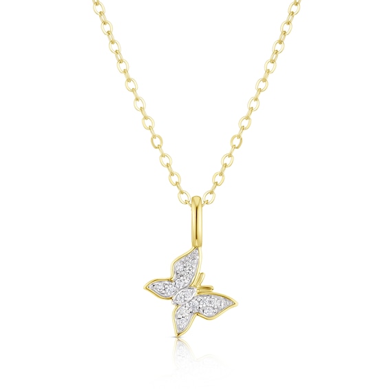 Sterling Silver Gold Tone Cubic Zirconia Butterfly Pendant 16+2 Necklace
