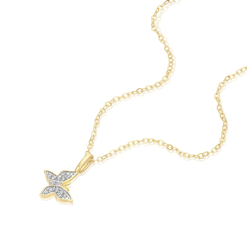 Main Image 2 of Sterling Silver Gold Tone Cubic Zirconia Butterfly Pendant 16+2" Necklace