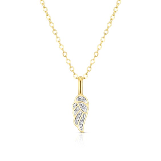 Sterling Silver Gold Tone Cubic Zirconia Angel Wing Pendant 