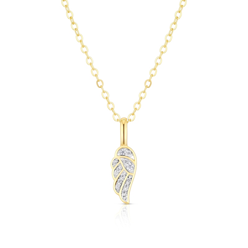 Main Image 1 of Sterling Silver Gold Tone Cubic Zirconia Angel Wing Pendant 16+2" Necklace