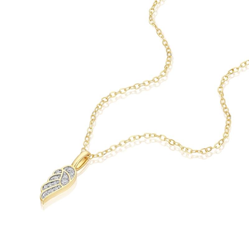 Main Image 2 of Sterling Silver Gold Tone Cubic Zirconia Angel Wing Pendant 16+2" Necklace