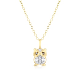 Sterling Silver Gold Tone Cubic Zirconia Owl Pendant 16+2" Necklace