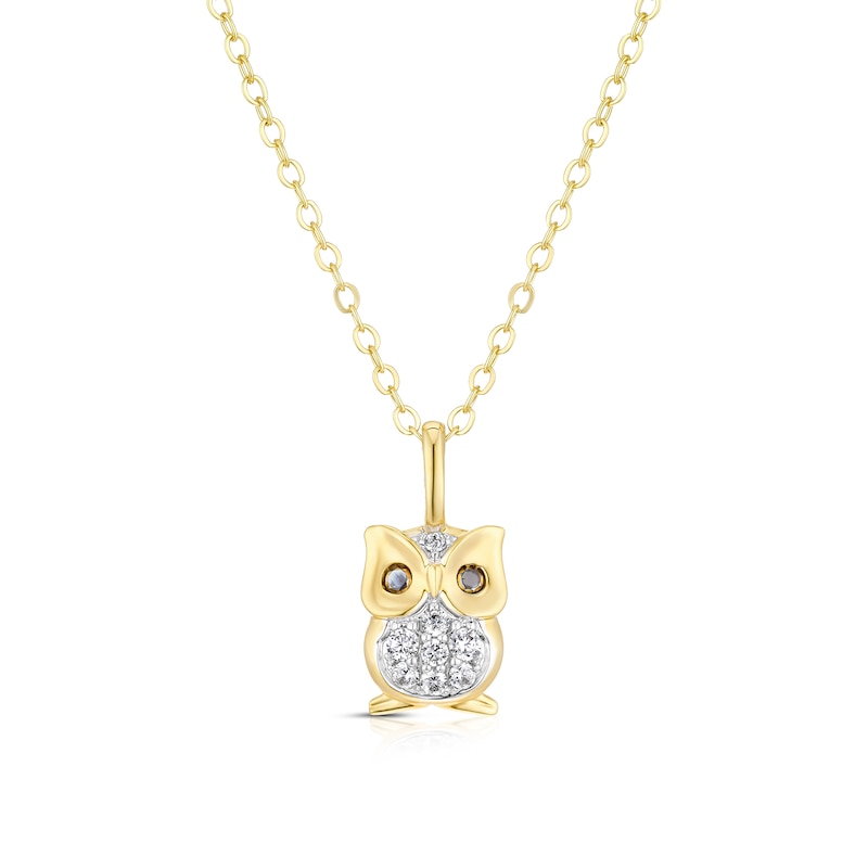 Main Image 1 of Sterling Silver Gold Tone Cubic Zirconia Owl Pendant 16+2" Necklace