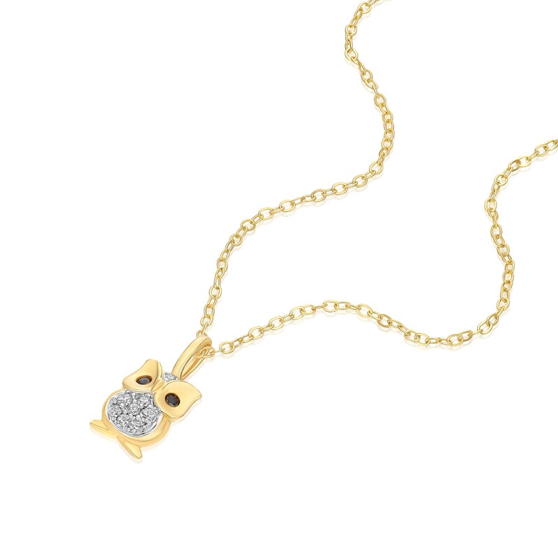 Main Image 2 of Sterling Silver Gold Tone Cubic Zirconia Owl Pendant 16+2" Necklace