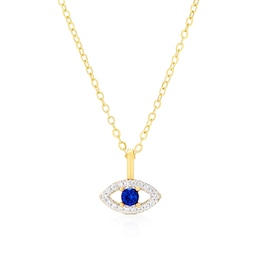 Sterling Silver Gold Tone Cubic Zirconia Evil Eye Pendant 16+2" Necklace