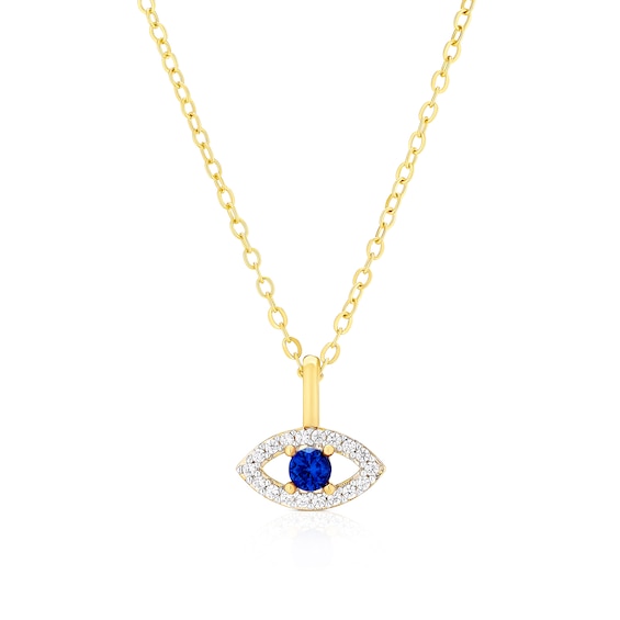 Sterling Silver Gold Tone Cubic Zirconia Evil Eye Pendant 16