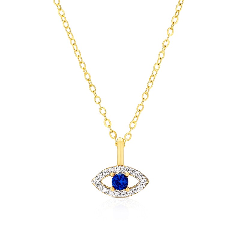 Main Image 1 of Sterling Silver Gold Tone Cubic Zirconia Evil Eye Pendant 16+2" Necklace