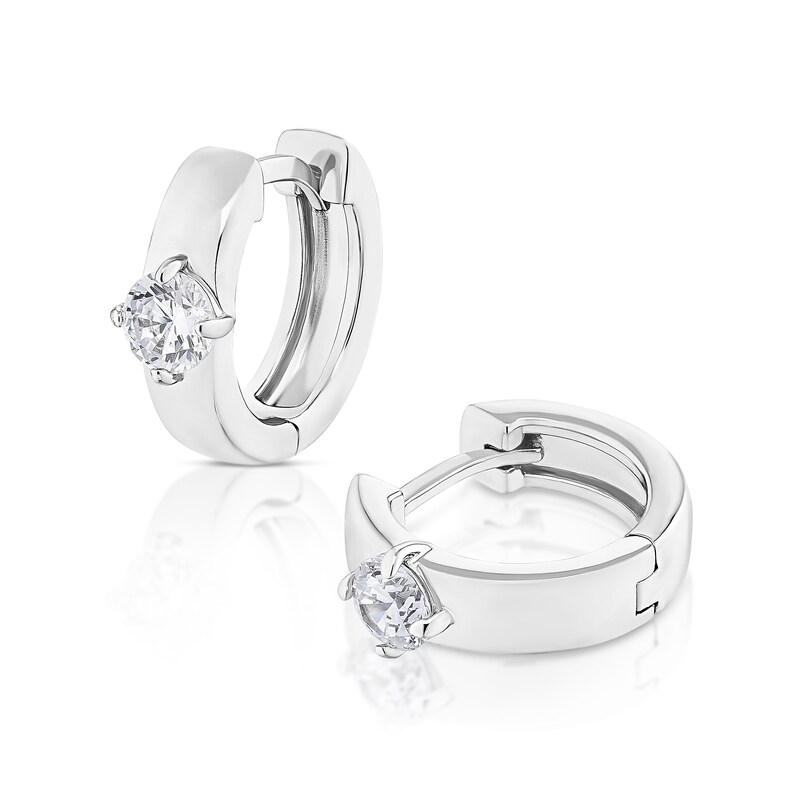 Main Image 1 of Sterling Silver Cubic Zirconia Huggie Hoop Earrings