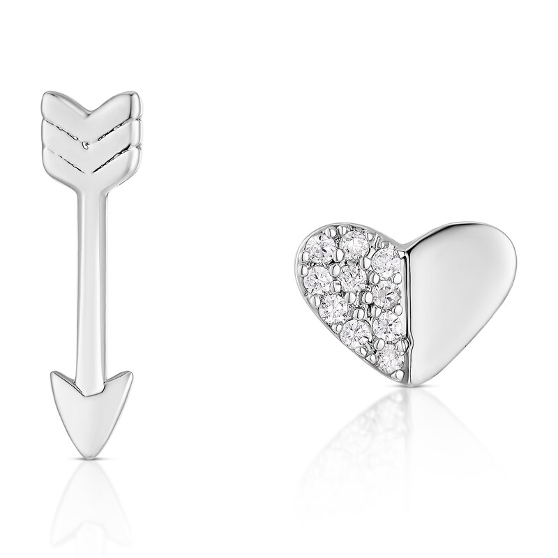 Main Image 1 of Sterling Silver Cubic Zirconia Heart & Arrow Stud Earrings