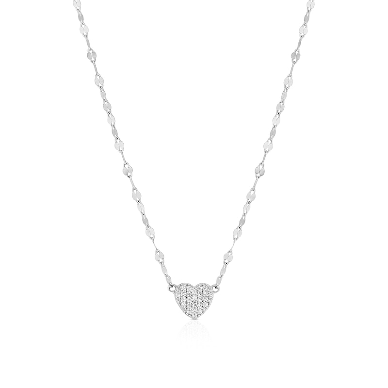 Main Image 1 of Sterling Silver Cubic Zirconia Heart Sparkle Chain 16.5+1 Necklace