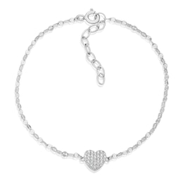 Sterling Silver Cubic Zirconia Heart Sparkle Chain 6.5+1" Bracelet