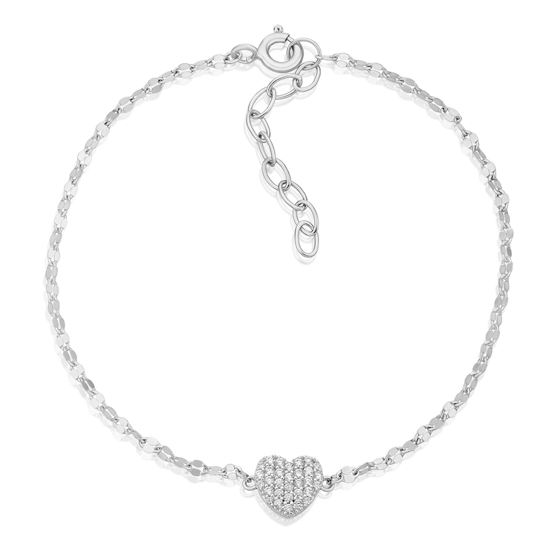 Main Image 1 of Sterling Silver Cubic Zirconia Heart Sparkle Chain 6.5+1" Bracelet
