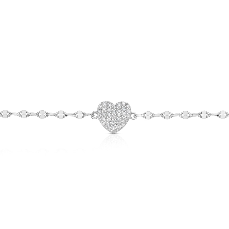 Main Image 2 of Sterling Silver Cubic Zirconia Heart Sparkle Chain 6.5+1" Bracelet